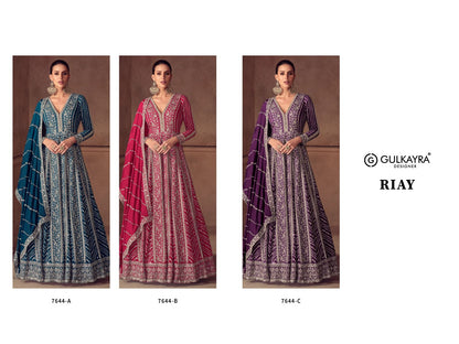 Riay Gulkayra Designer Chinon Gown Dupatta Set Wholesaler Ahmedabad