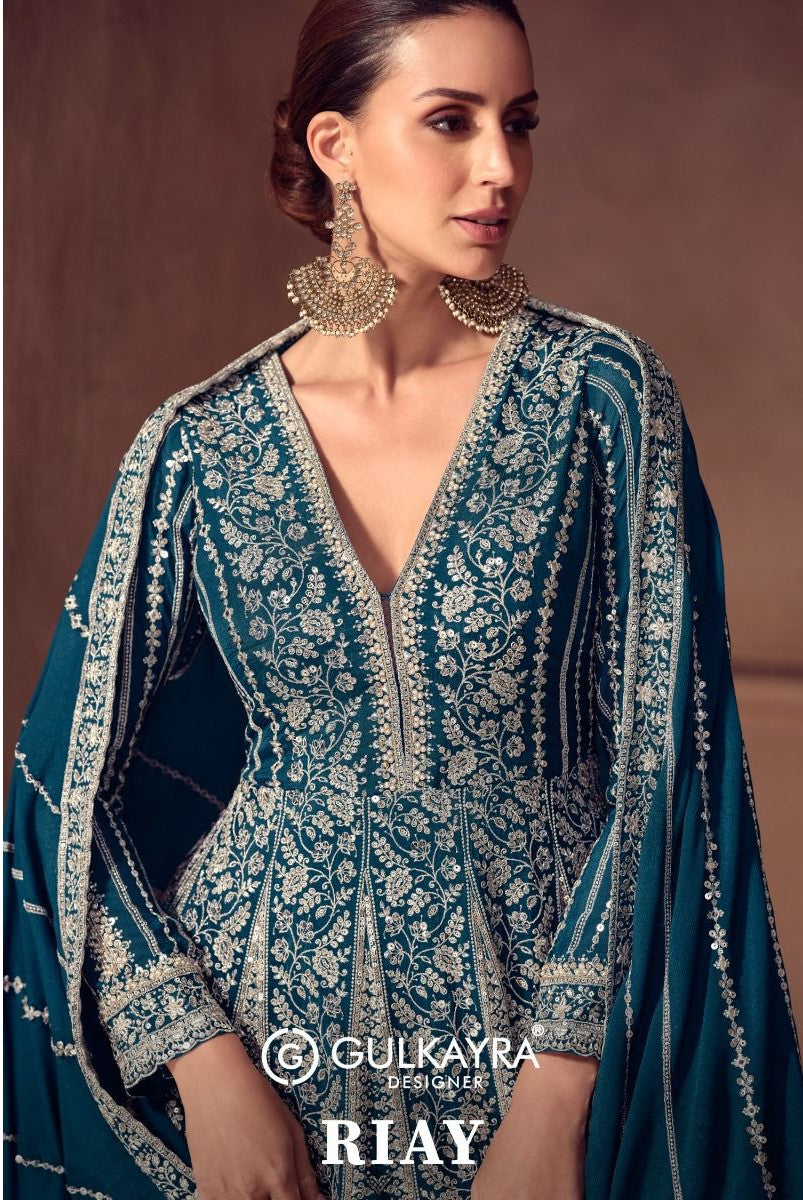 Riay Gulkayra Designer Chinon Gown Dupatta Set Wholesaler Ahmedabad