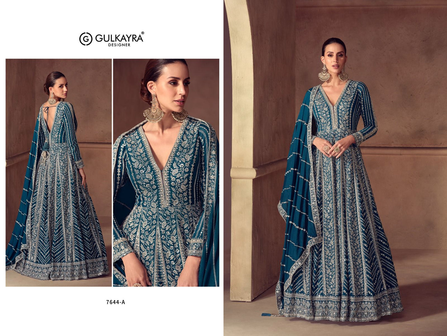Riay Gulkayra Designer Chinon Gown Dupatta Set Wholesaler Ahmedabad