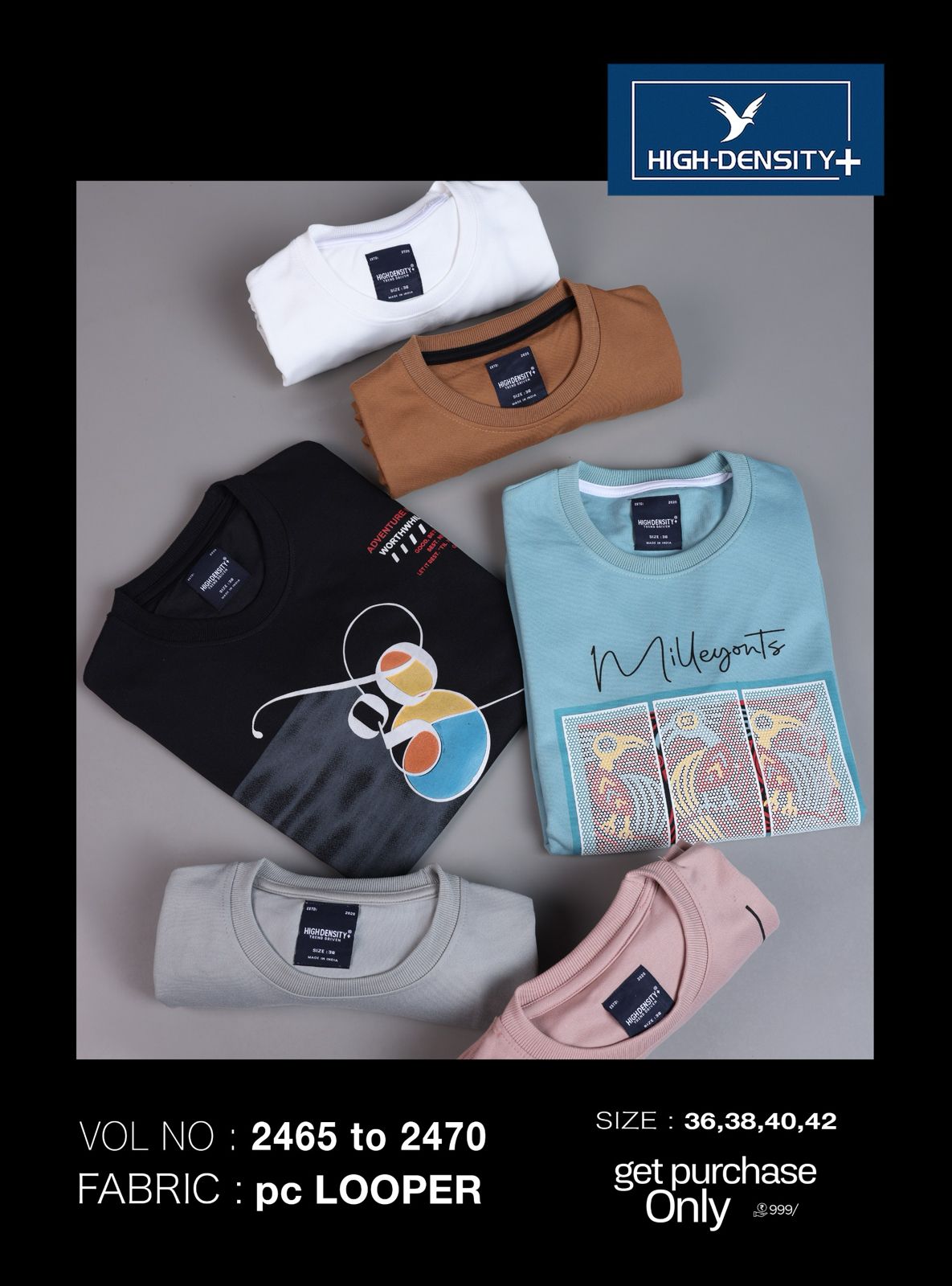 Rib Vol 2465-2470 High Density Cotton Looper Mens Tshirts Manufacturer India