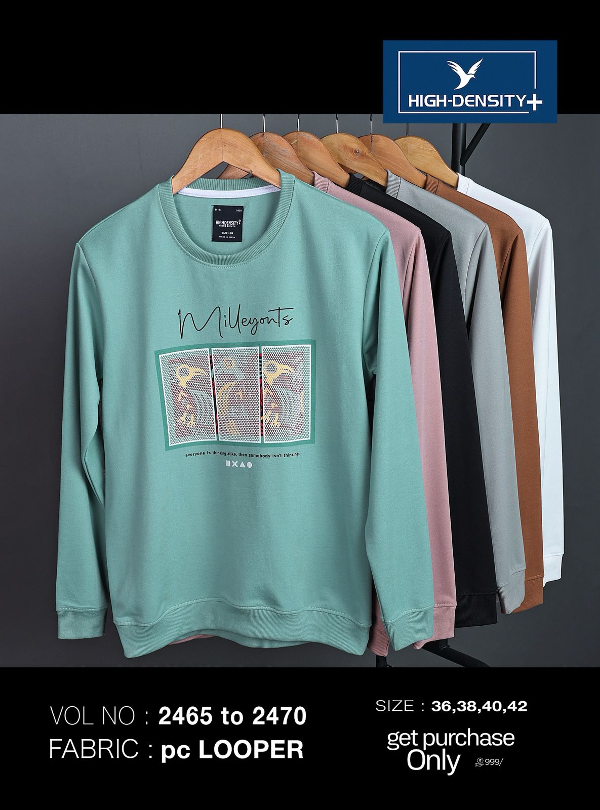 Rib Vol 2465-2470 High Density Cotton Looper Mens Tshirts Manufacturer India