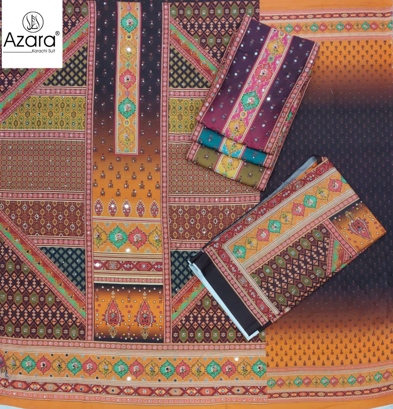 Rich Gold Radhika Fashion Azara Muslin Karachi Salwar Suits Supplier India