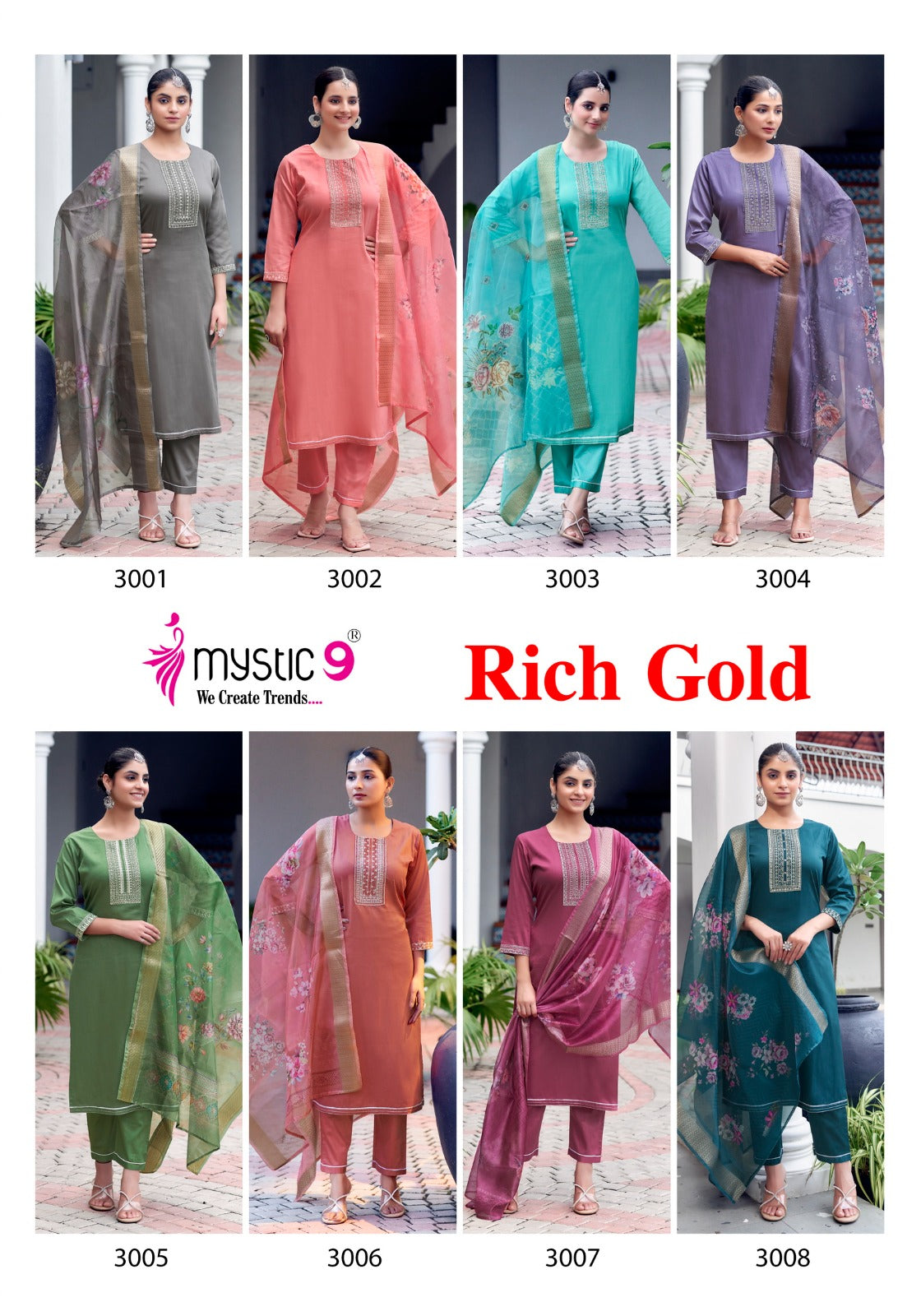 Rich Gold Vol 3 Mystic 9 Cotton Readymade Pant Style Suits Wholesaler Gujarat
