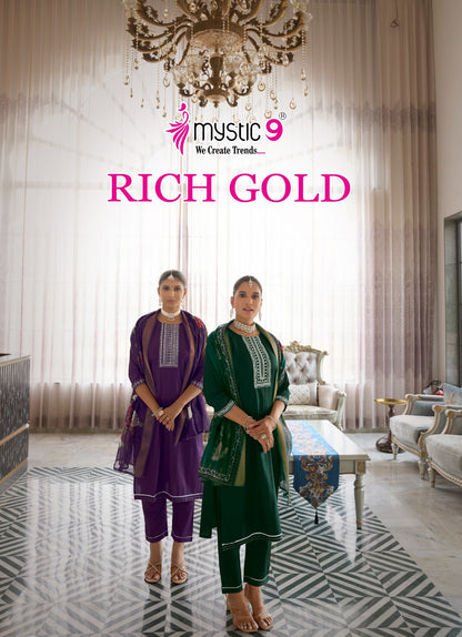 Rich Gold Vol 5 Mystic 9 Cotton Readymade Pant Style Suits Exporter Ahmedabad