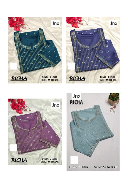 Richa 241125 Jnx Foil Straight Cut Kurtis Supplier Ahmedabad