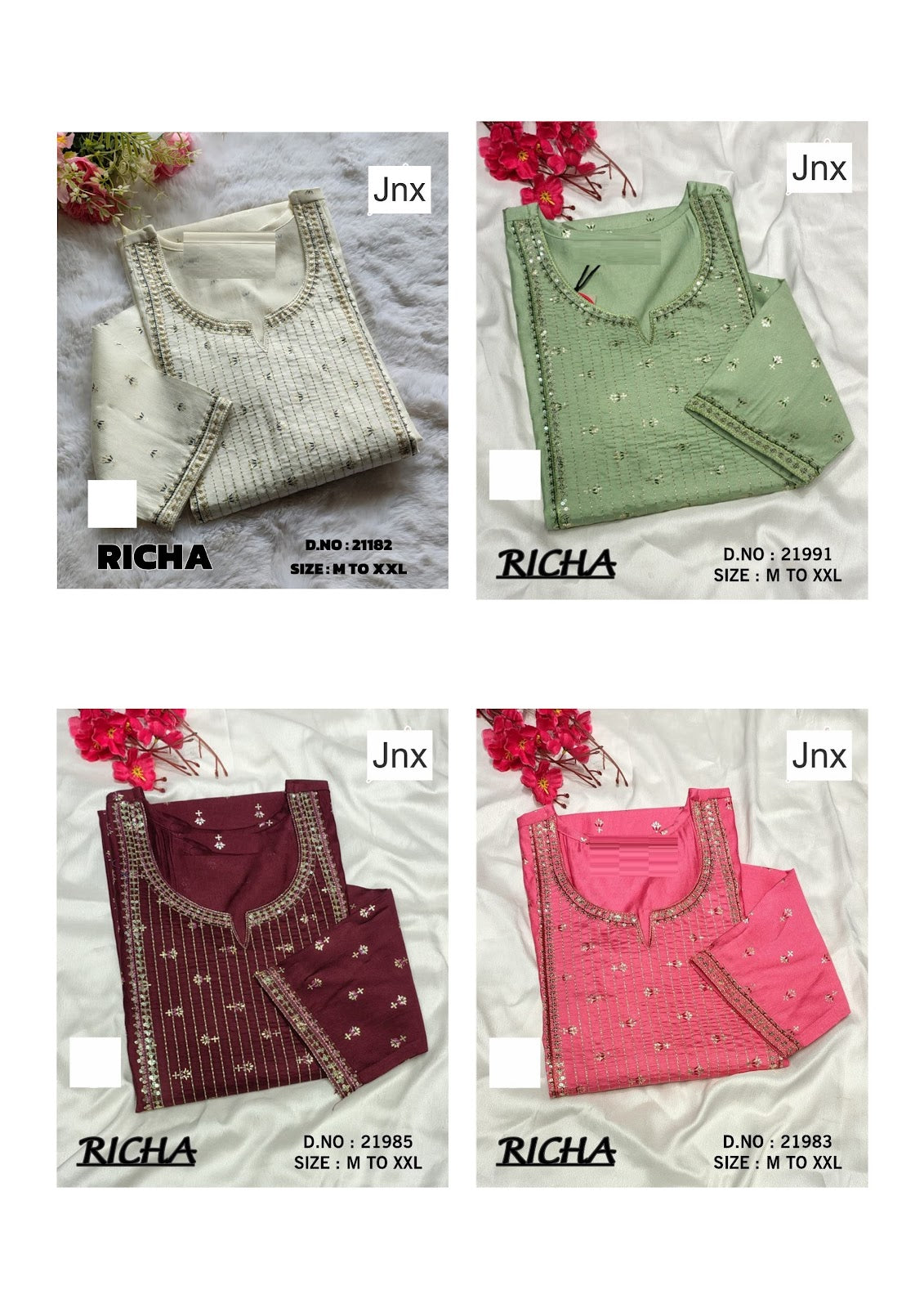 Richa 241125 Jnx Foil Straight Cut Kurtis Supplier Ahmedabad