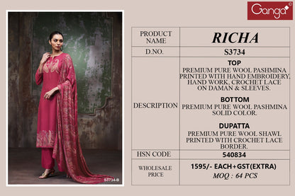 Richa 3734 Ganga Pashmina Suits Wholesaler Gujarat