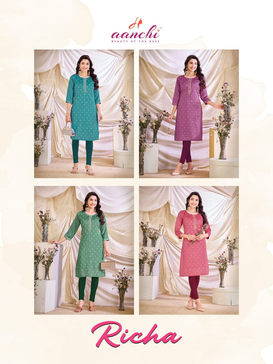 Richa Aanchi Vichitra Silk Long Straight Kurti Wholesaler