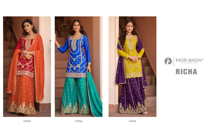 Richa Aashirwad Mor Bagh Chinnon Silk Readymade Plazzo Style Suits Exporter Gujarat