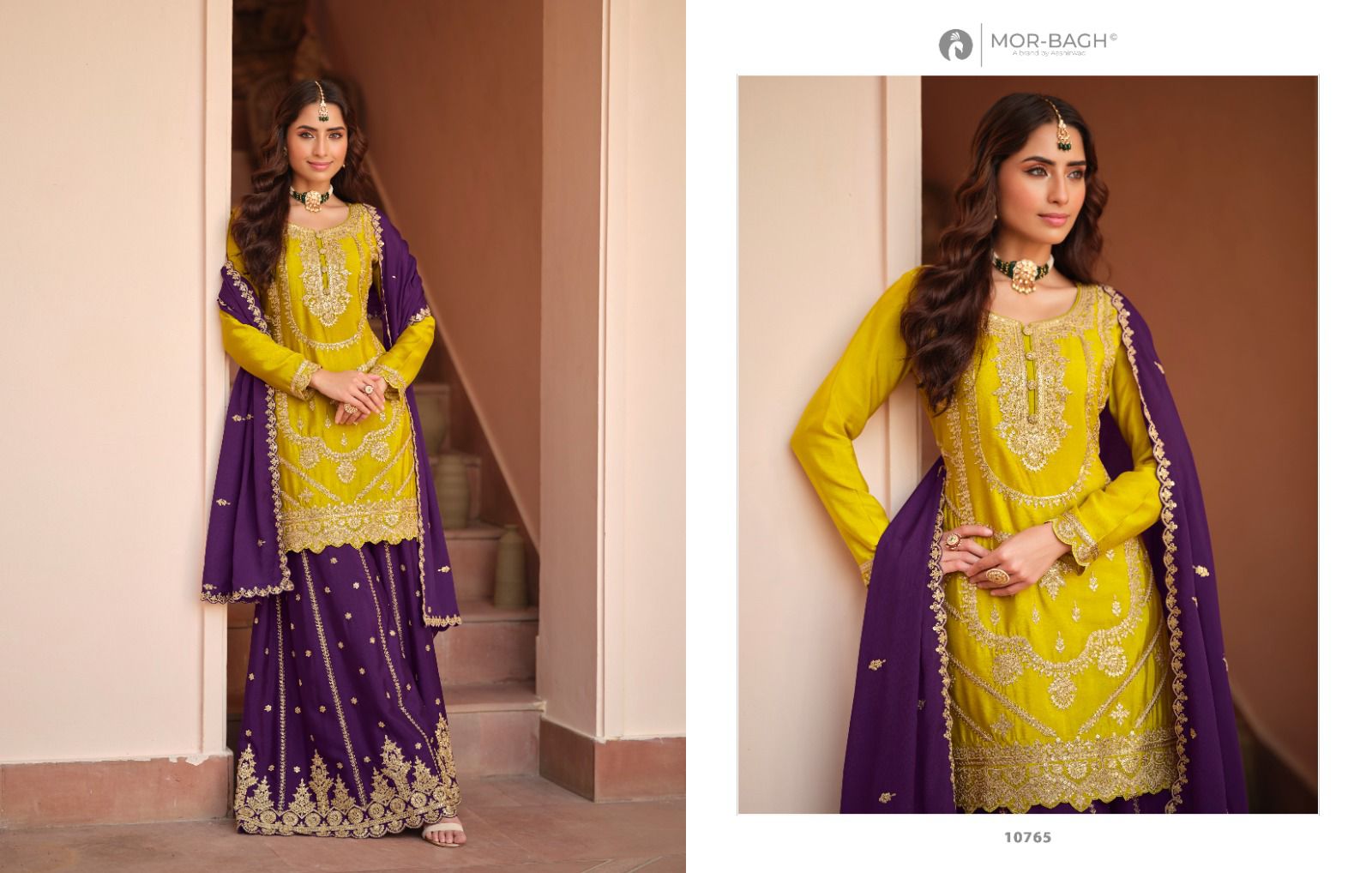 Richa Aashirwad Mor Bagh Chinnon Silk Readymade Plazzo Style Suits Exporter Gujarat