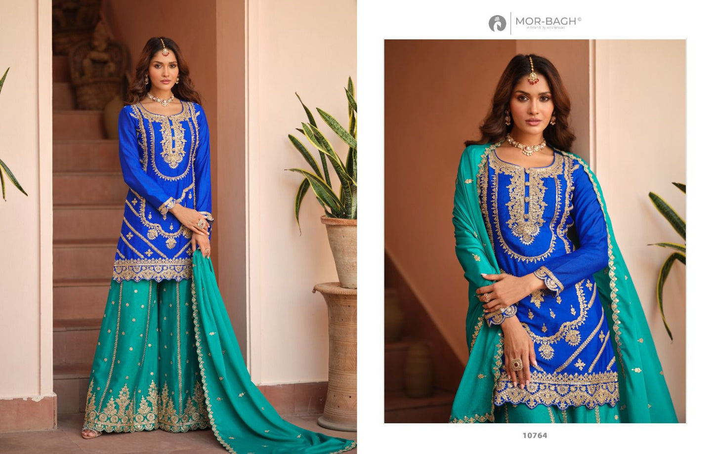 Richa Aashirwad Mor Bagh Chinnon Silk Readymade Plazzo Style Suits Exporter Gujarat