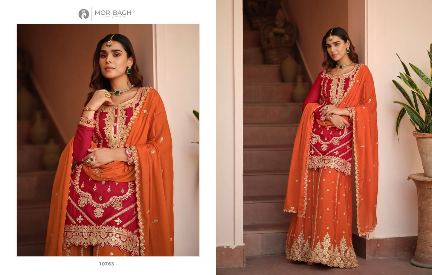 Richa Aashirwad Mor Bagh Chinnon Silk Readymade Plazzo Style Suits Exporter Gujarat