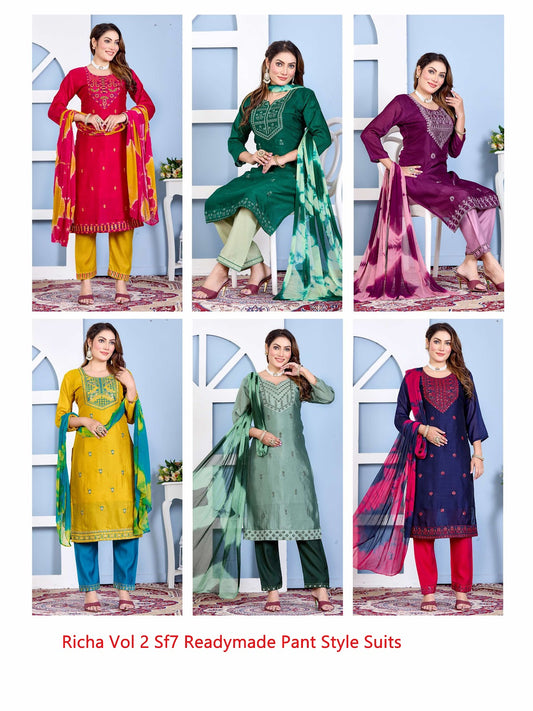 Richa Vol 2 Sf7 Vichitra Readymade Pant Style Suits Wholesaler Gujarat