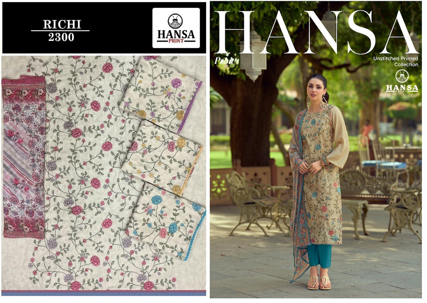 Richi 2300 Hansa Prints Muslin Pant Style Suits Supplier Ahmedabad