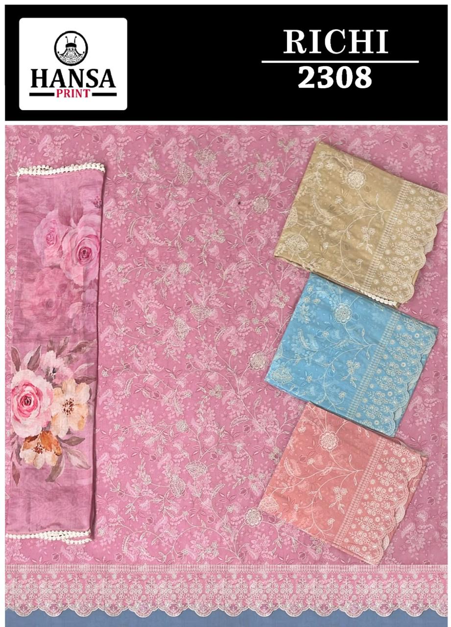 Richi 2308 Hansa Prints Muslin Salwar Suits Exporter India