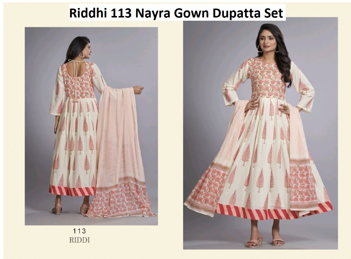 Riddhi 113 Nayra Cotton Gown Dupatta Set Manufacturer Ahmedabad