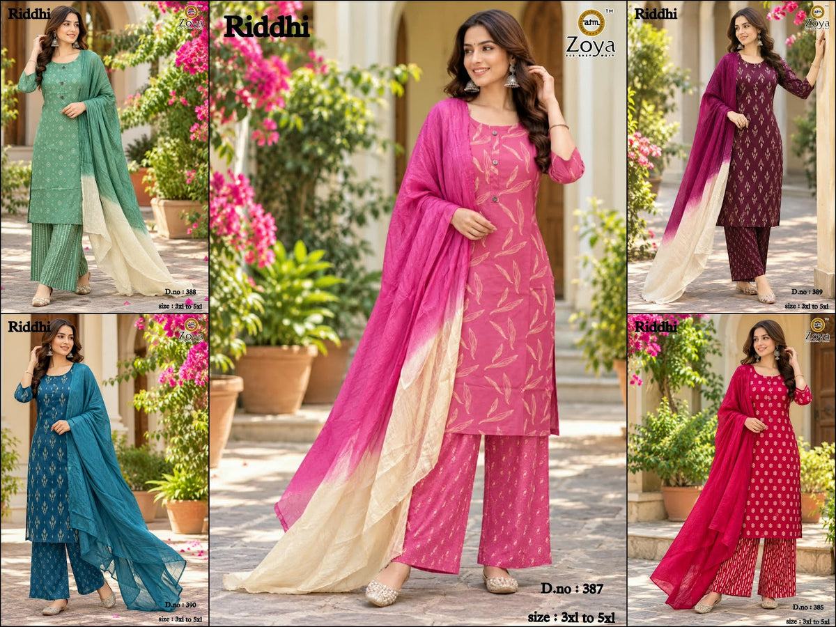 Riddhi Plus Size Zoya Rayon Readymade Plazzo Style Suits Manufacturer Gujarat