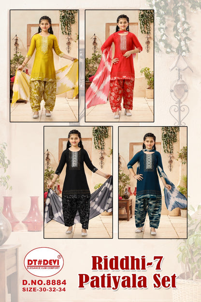 Riddhi Vol 7 Design 8884 Dt Devi Vetican Girls Readymade Patiyala Suits Supplier