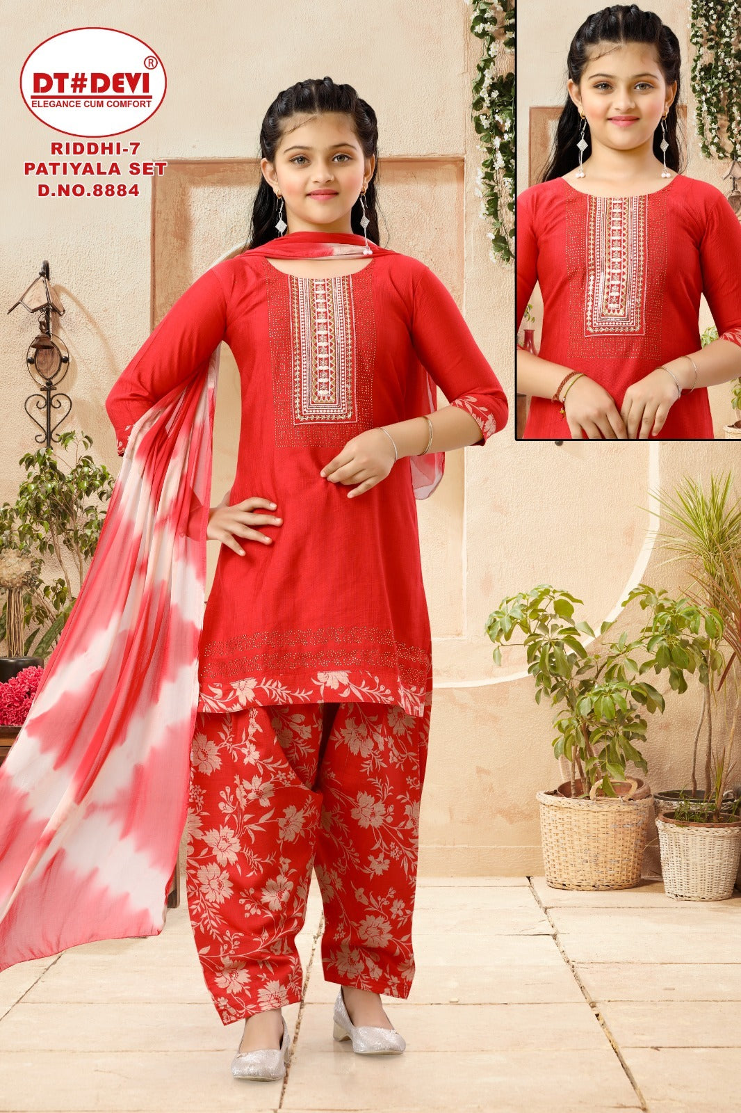 Riddhi Vol 7 Design 8884 Dt Devi Vetican Girls Readymade Patiyala Suits Supplier