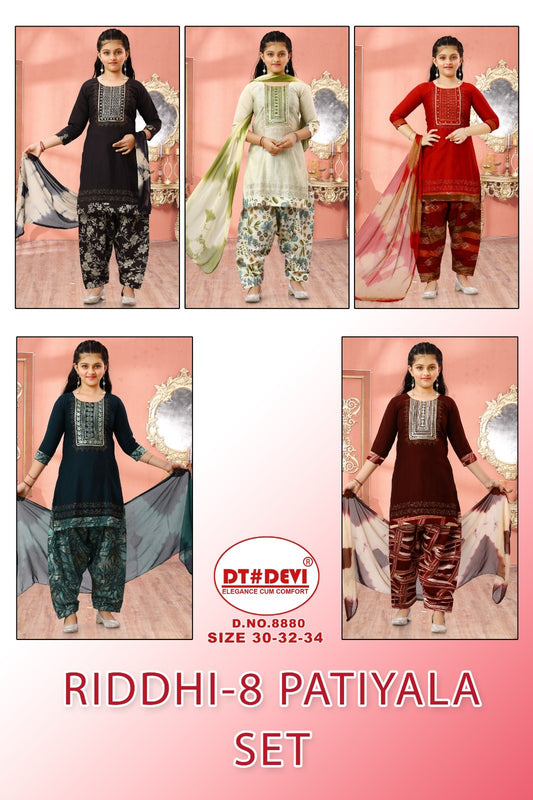 Riddhi Vol 8 Design 8880 Dt Devi Vetican Girls Readymade Patiyala Suits Manufacturer