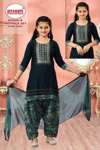 Riddhi Vol 8 Design 8880 Dt Devi Vetican Girls Readymade Patiyala Suits Manufacturer