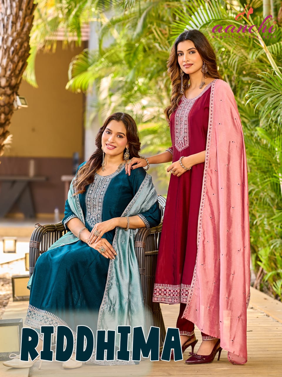 Riddhima Aanchi Vichitra Silk Readymade Anarkali Suits Wholesaler India