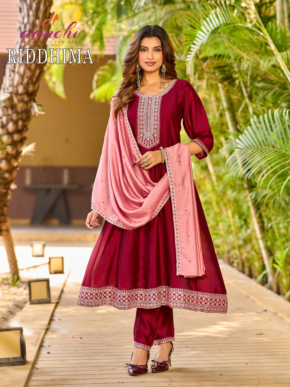 Riddhima Aanchi Vichitra Silk Readymade Anarkali Suits Wholesaler India