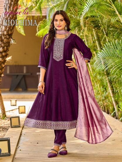 Riddhima Aanchi Vichitra Silk Readymade Anarkali Suits Wholesaler India