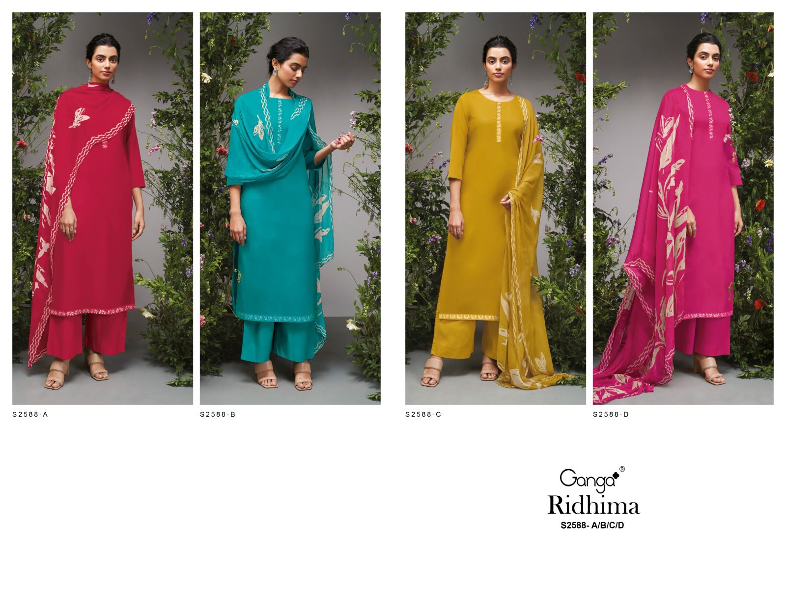 Ridhima 2588 Ganga Cotton Silk Plazzo Style Suits Supplier India
