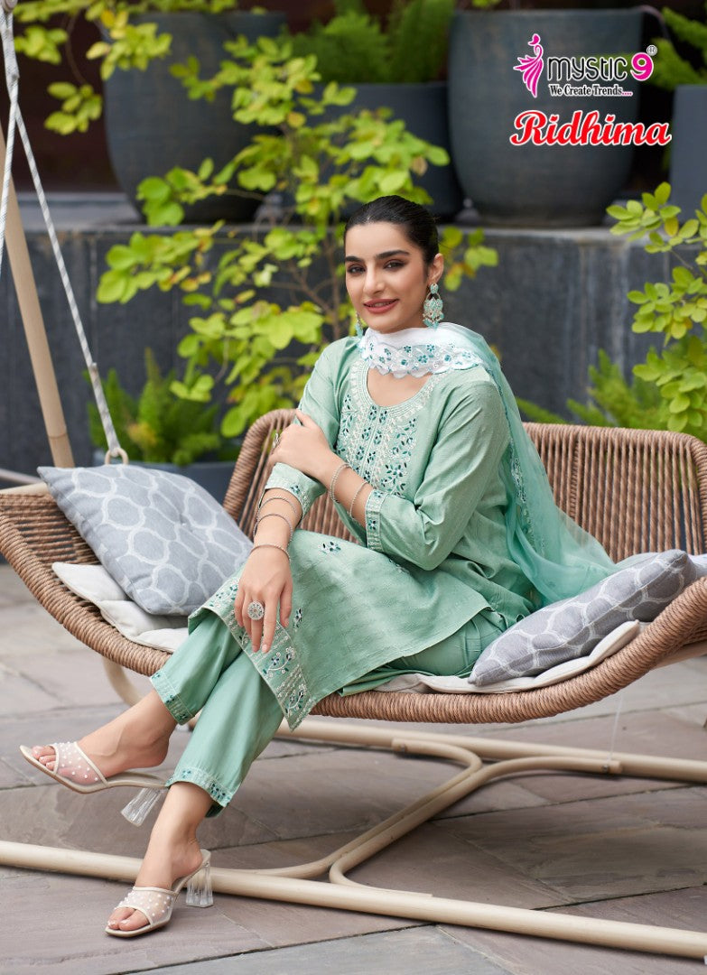 Ridhima Vol 1 Mystic 9 Vertican Readymade Pant Style Suits Supplier Ahmedabad