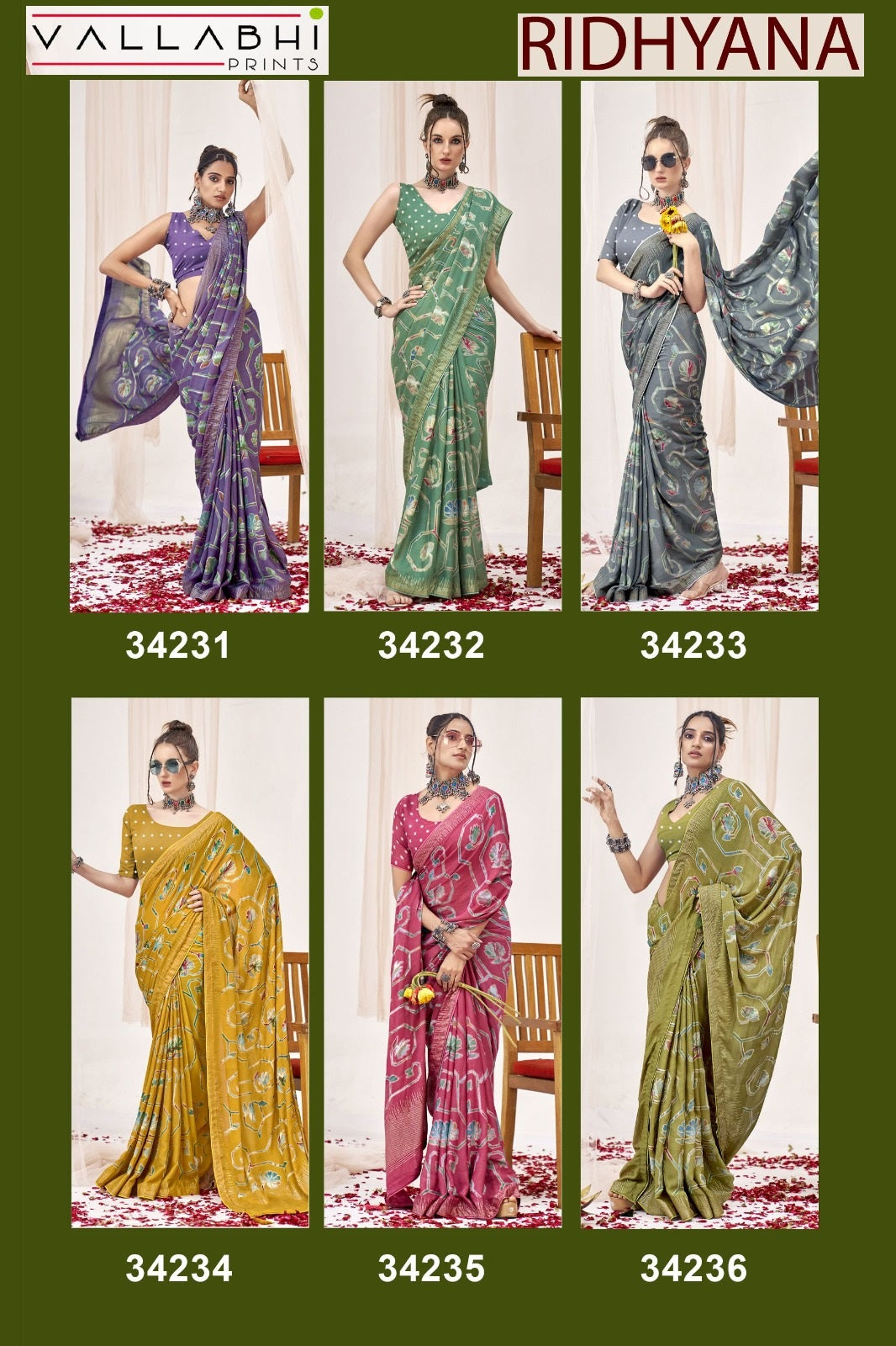 Ridhyana Vallabhi Prints Moss Sarees Supplier