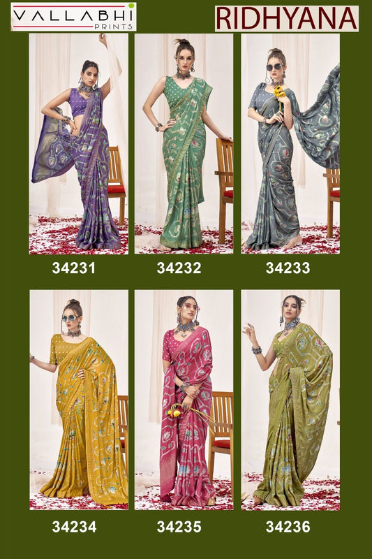 Ridhyana Vallabhi Prints Moss Sarees Supplier