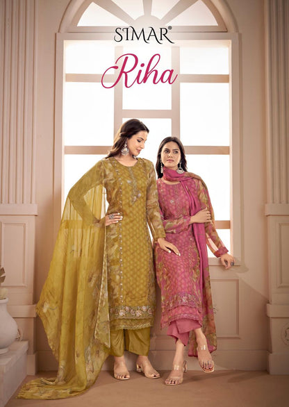 Riha Simar Viscose Muslin Pant Style Suits Wholesaler Gujarat