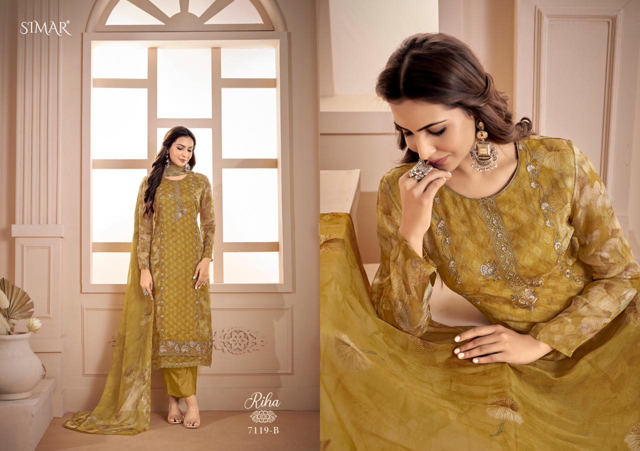 Riha Simar Viscose Muslin Pant Style Suits Wholesaler Gujarat