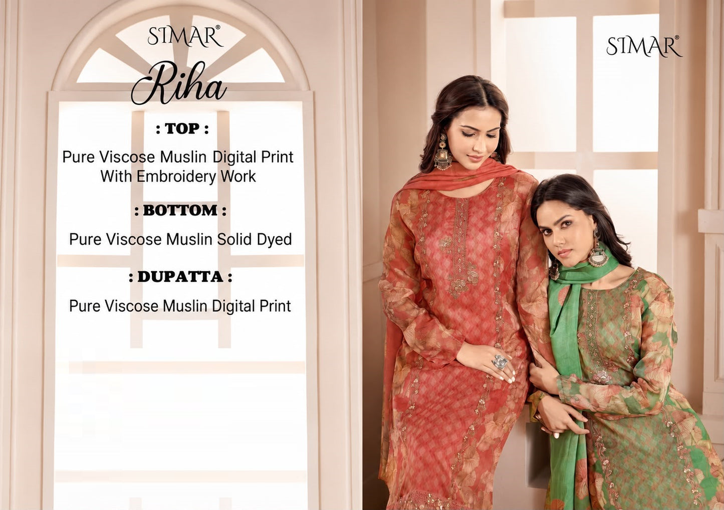 Riha Simar Viscose Muslin Pant Style Suits Wholesaler Gujarat