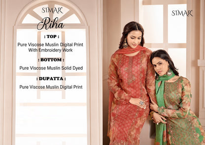 Riha Simar Viscose Muslin Pant Style Suits Wholesaler Gujarat