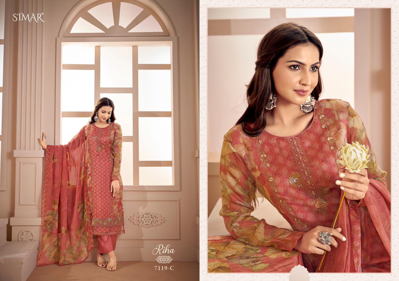 Riha Simar Viscose Muslin Pant Style Suits Wholesaler Gujarat