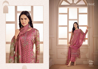 Riha Simar Viscose Muslin Pant Style Suits Wholesaler Gujarat