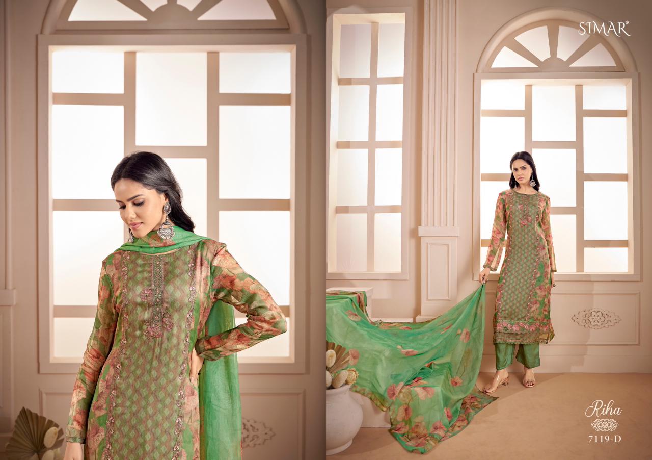Riha Simar Viscose Muslin Pant Style Suits Wholesaler Gujarat