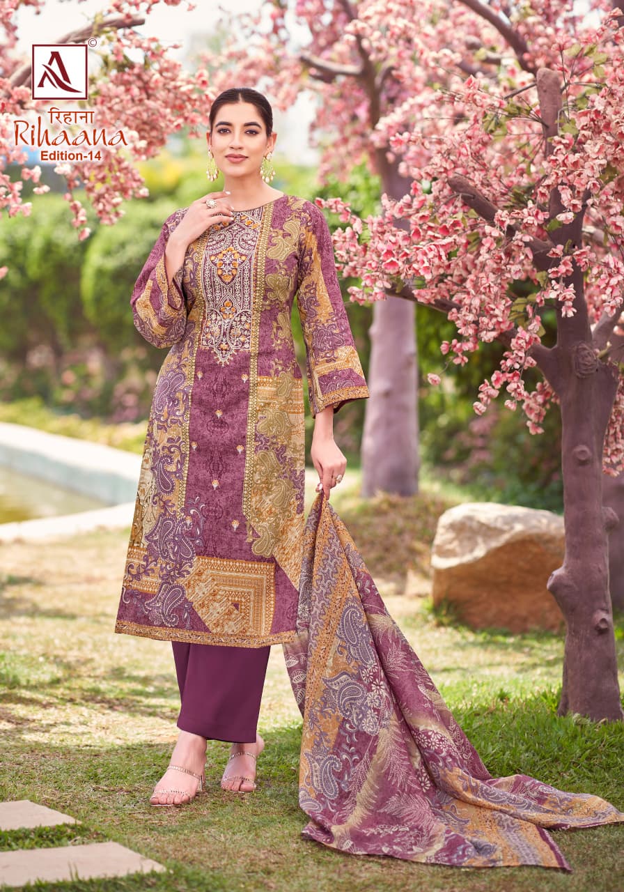 Rihaana Edition 14 Alok Cambric Cotton Karachi Salwar Suits Exporter