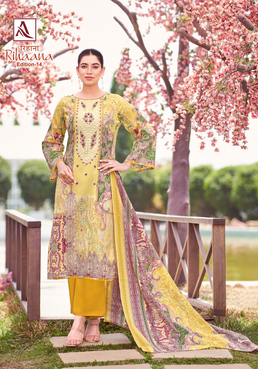 Rihaana Edition 14 Alok Cambric Cotton Karachi Salwar Suits Exporter