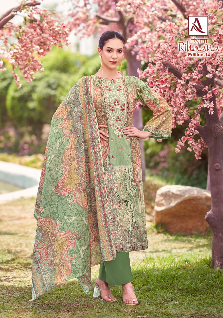 Rihaana Edition 14 Alok Cambric Cotton Karachi Salwar Suits Exporter