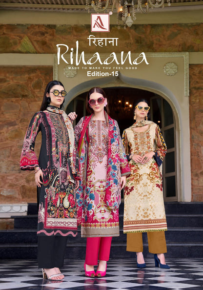 Rihaana Edition 15 Alok Cambric Cotton Karachi Salwar Suits Exporter Gujarat