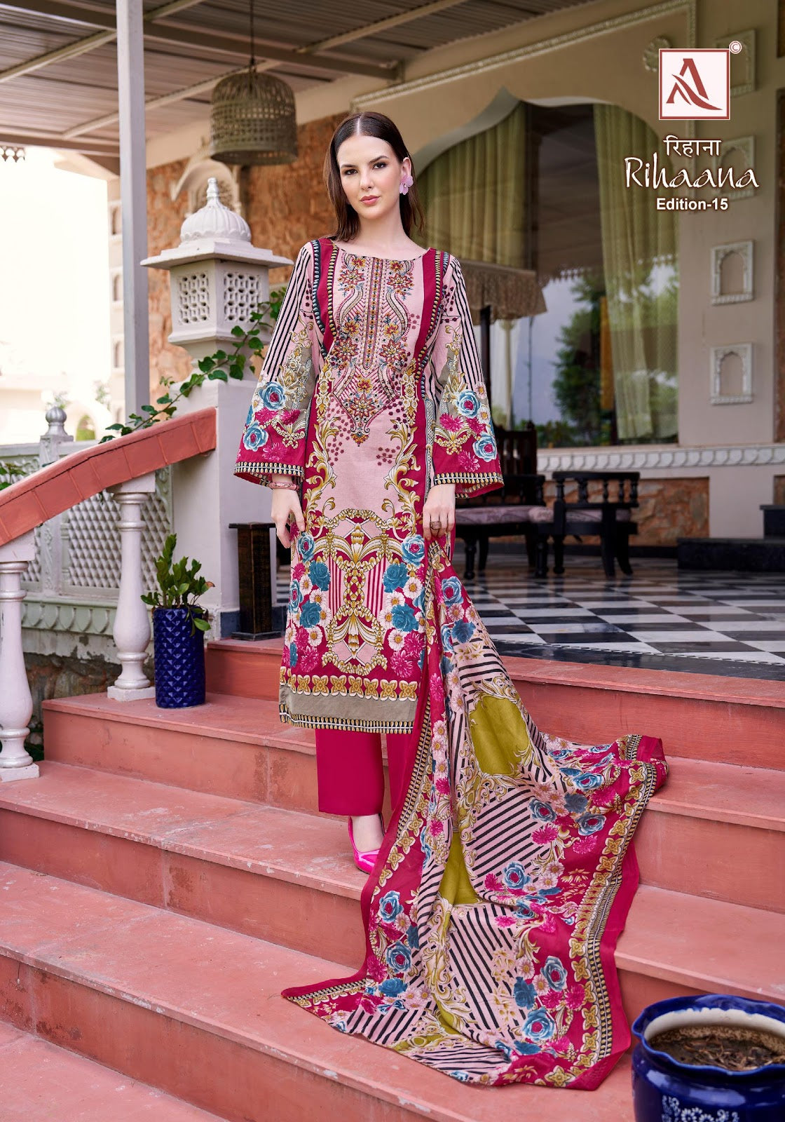 Rihaana Edition 15 Alok Cambric Cotton Karachi Salwar Suits Exporter Gujarat