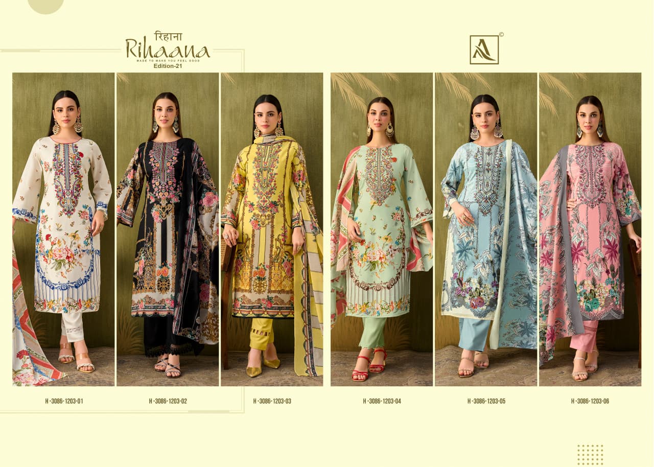 Rihaana Edition 21 Alok Cambric Cotton Karachi Salwar Suits Wholesaler Ahmedabad
