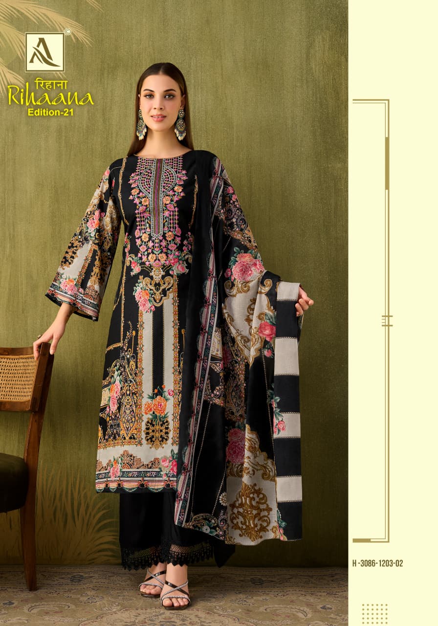 Rihaana Edition 21 Alok Cambric Cotton Karachi Salwar Suits Wholesaler Ahmedabad