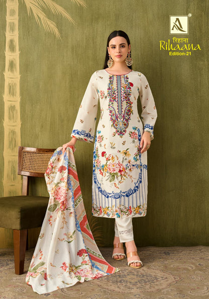 Rihaana Edition 21 Alok Cambric Cotton Karachi Salwar Suits Wholesaler Ahmedabad