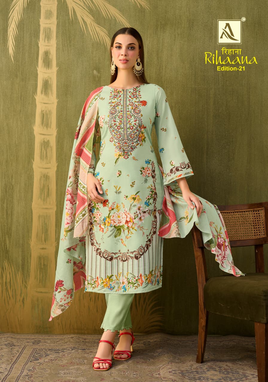 Rihaana Edition 21 Alok Cambric Cotton Karachi Salwar Suits Wholesaler Ahmedabad