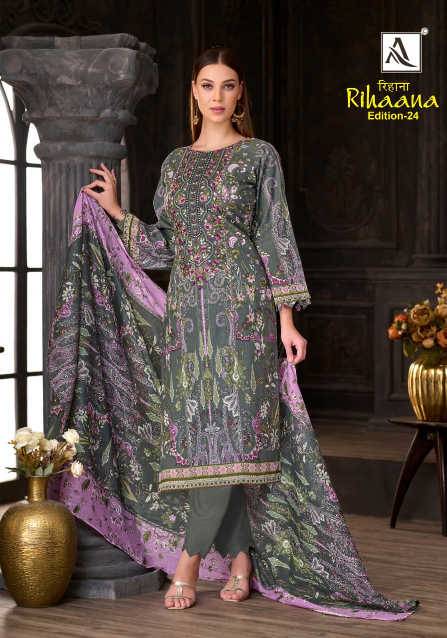 Rihaana Edition 24 Alok Cambric Cotton Karachi Salwar Suits Wholesale Price