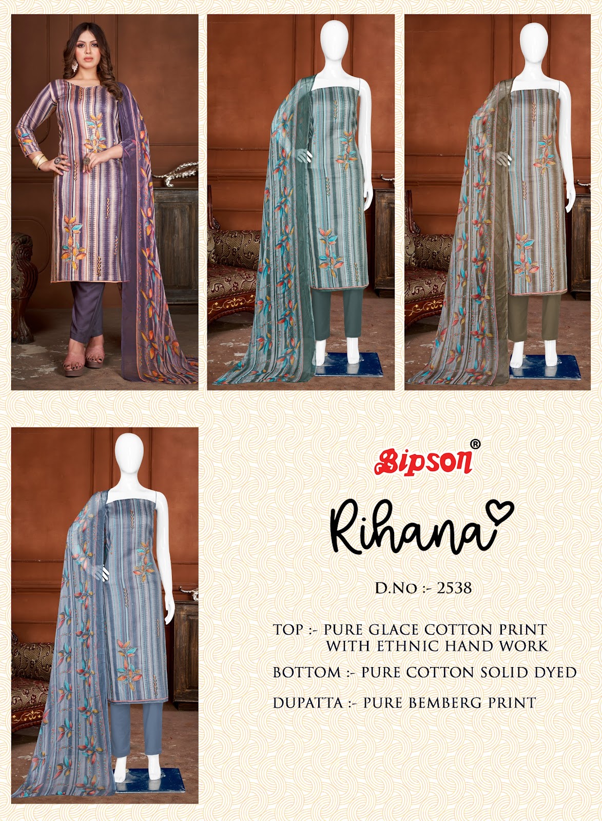 Rihana 2538 Bipson Prints Cotton Pant Style Suits